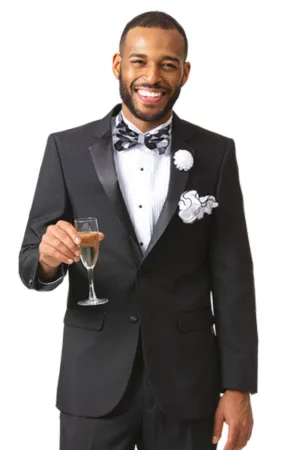 "EJ Samuel Black Tuxedo: Modern Fit & Two-Button Style"