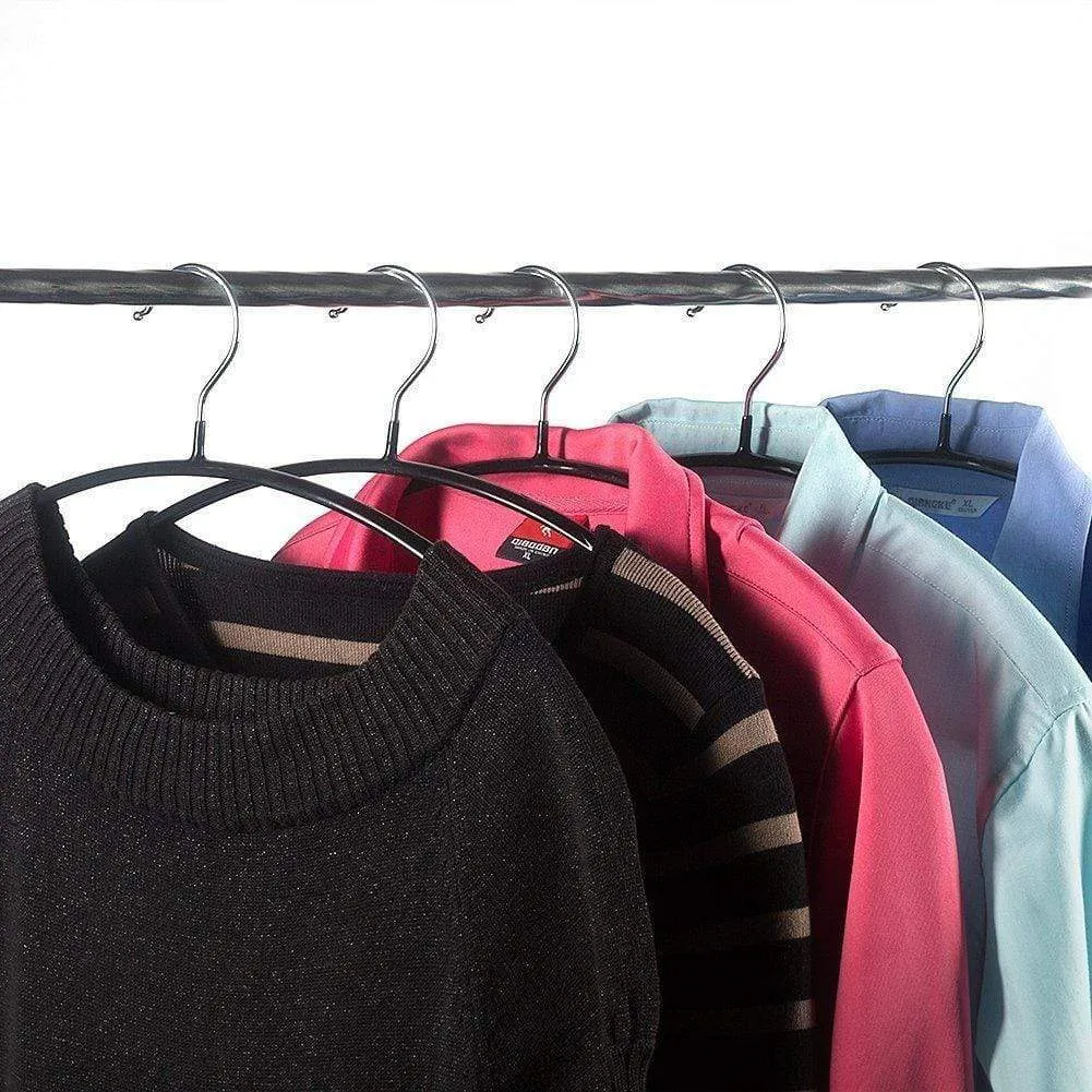Russell 6 Pack Slip-reducing Contour Shirt Hangers with 2 Clips Bump-Free Clothes Hanger and Closet Organizer - The Dimple & Crease Free Hanger Solution (Black)