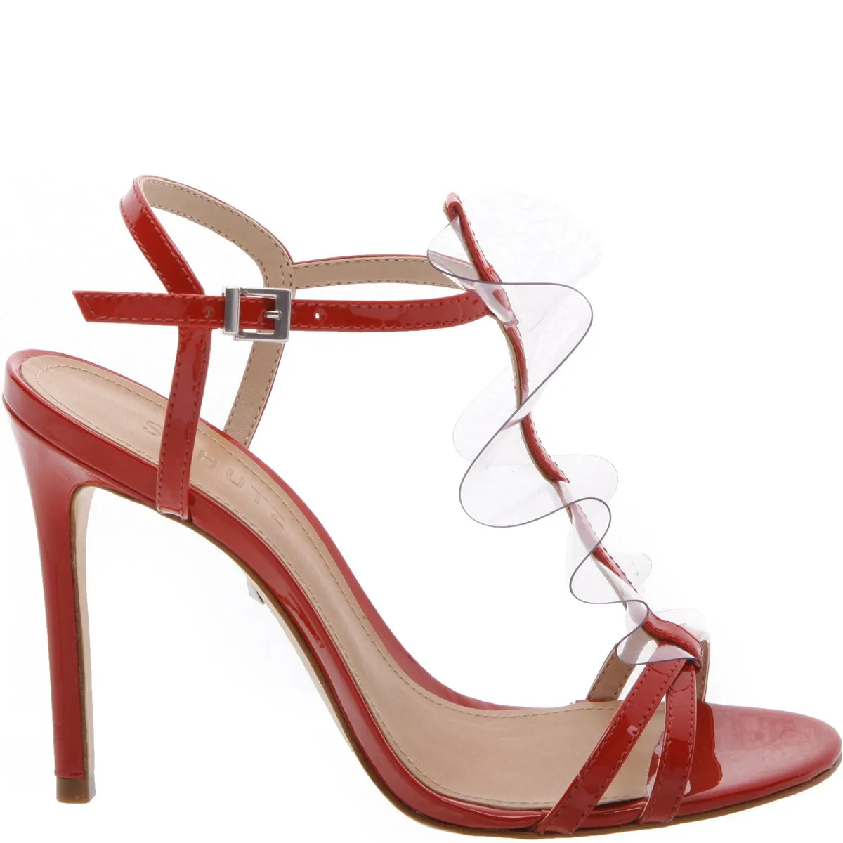 Schutz Zaryah Red Patent Leather High Heel dainty Open Toe Stiletto Pumps