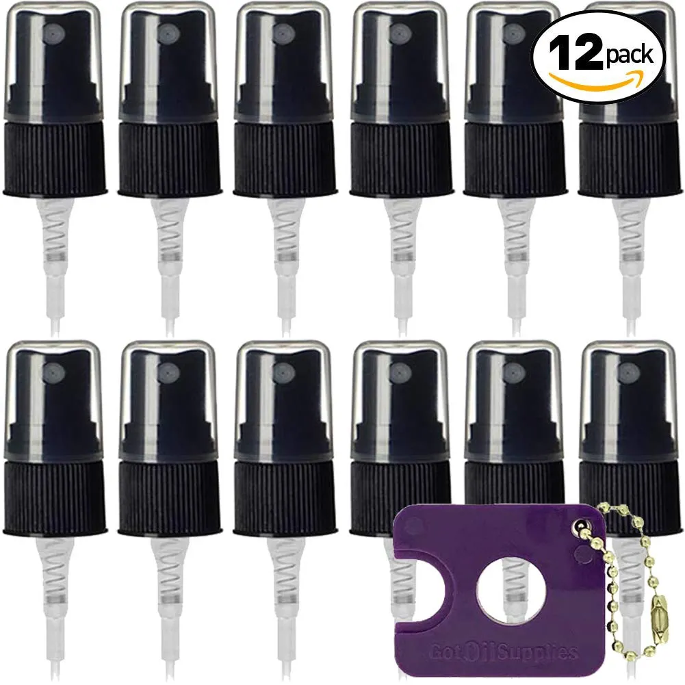 Spray Bottle Tops For Essential Oil Bottles. Reduce, Reuse and Recycle Your Empty EO Containers and Bottles With Our Fine Mist Sprayer Replacement Pump (Black) by Got Oil Supplies