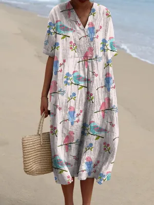 Spring Lovebirds Repeat Pattern Printed Women's Flowy Dress