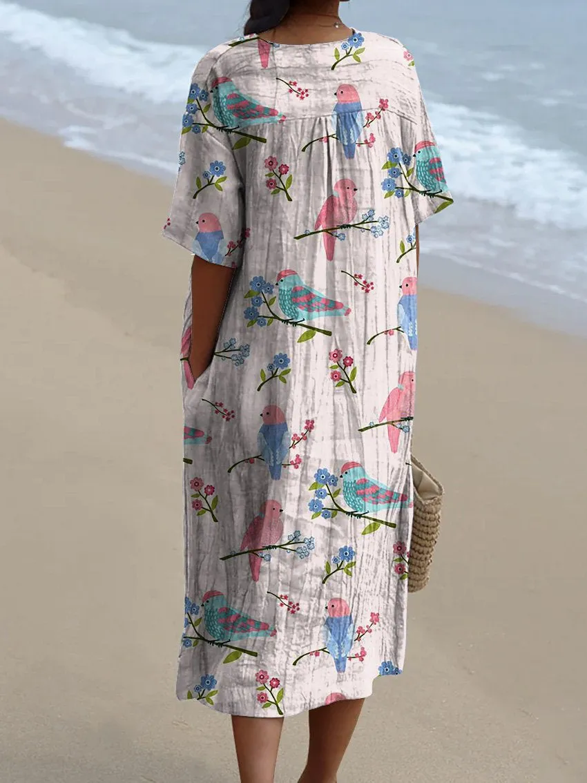 Spring Lovebirds Repeat Pattern Printed Women's Flowy Dress