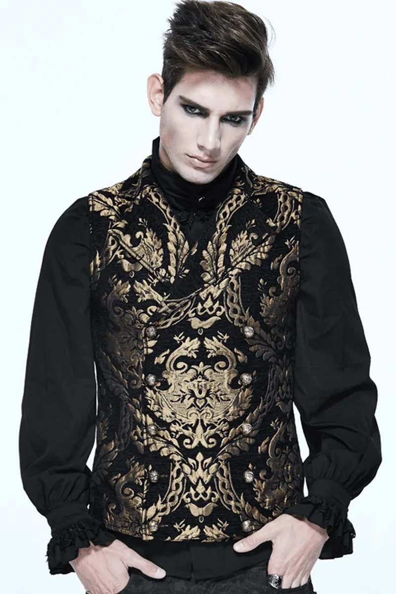Steampunk Gothic Embroidered Waistcoat for Men / Fancy Male Sleeveless V Collar Patterns Waistcoats