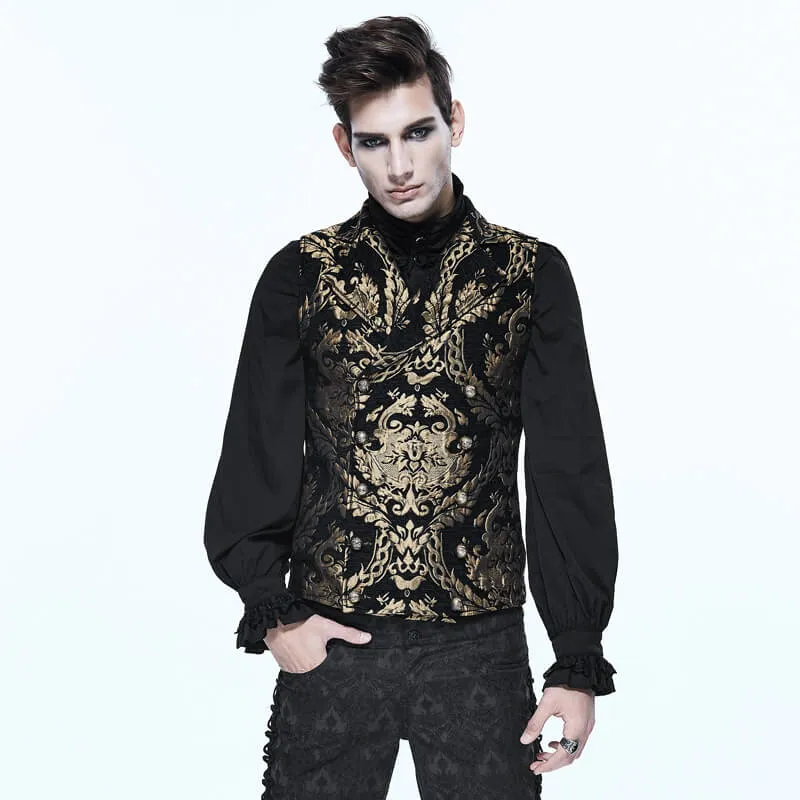 Steampunk Gothic Embroidered Waistcoat for Men / Fancy Male Sleeveless V Collar Patterns Waistcoats