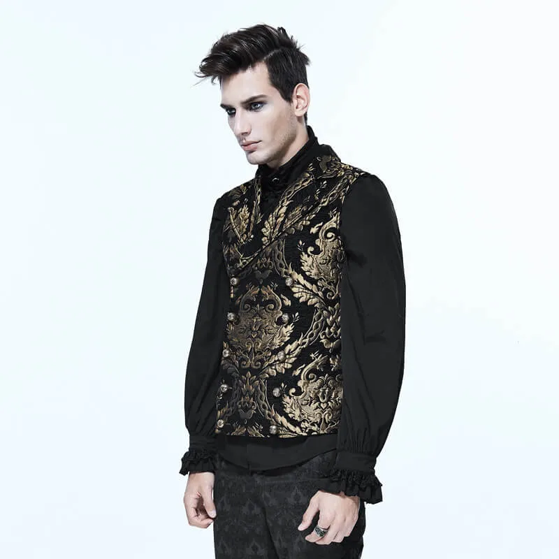 Steampunk Gothic Embroidered Waistcoat for Men / Fancy Male Sleeveless V Collar Patterns Waistcoats
