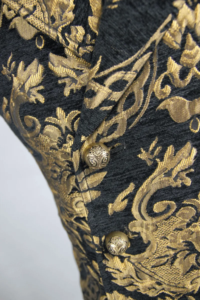 Steampunk Gothic Embroidered Waistcoat for Men / Fancy Male Sleeveless V Collar Patterns Waistcoats