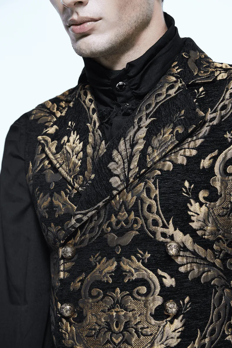 Steampunk Gothic Embroidered Waistcoat for Men / Fancy Male Sleeveless V Collar Patterns Waistcoats
