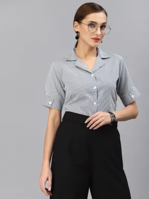 Style Quotient Women Navy Blue Smart Striped Formal Shirt