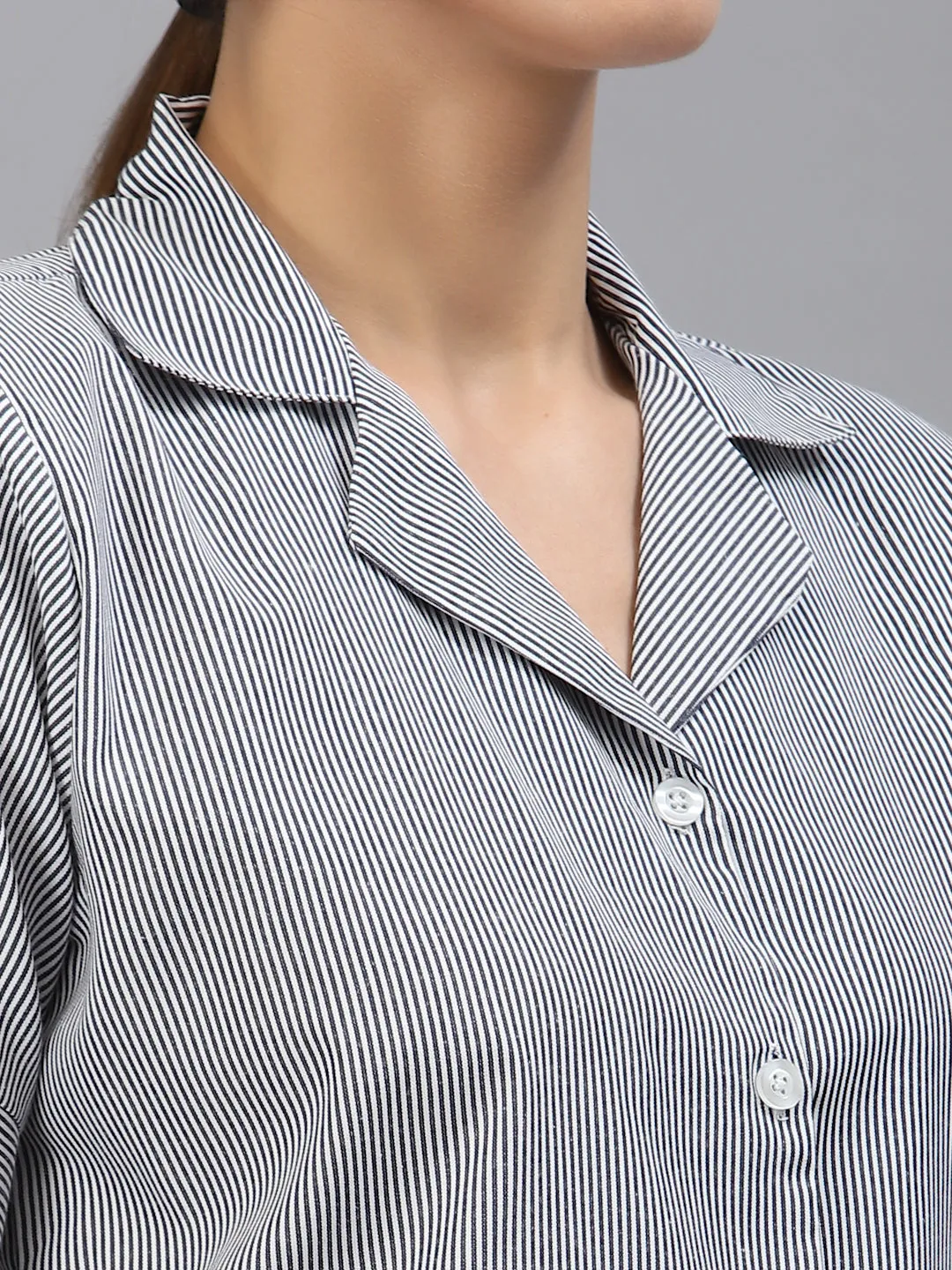Style Quotient Women Navy Blue Smart Striped Formal Shirt