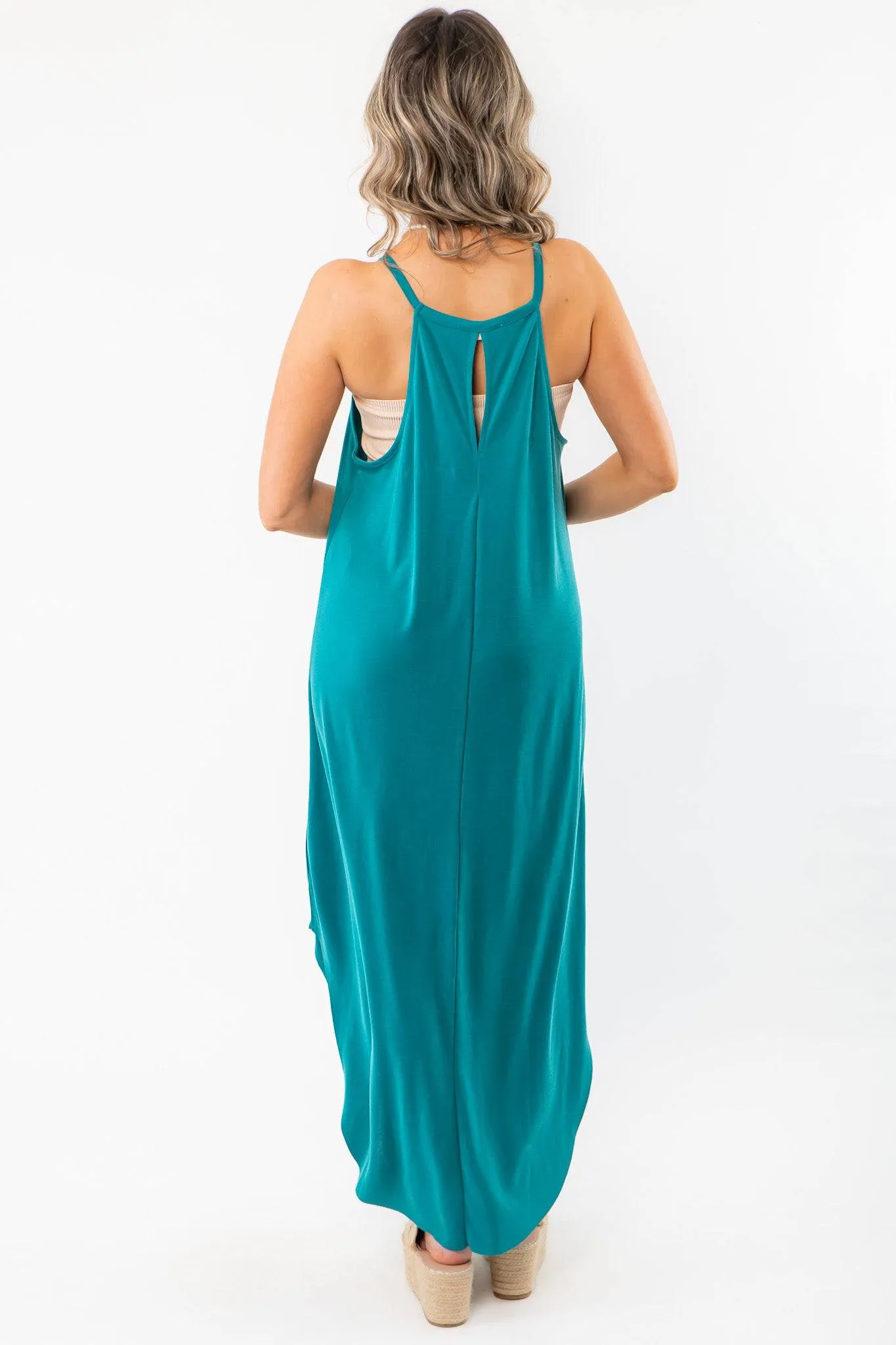 Sunny All Day Teal Halter Neck Midi Dress