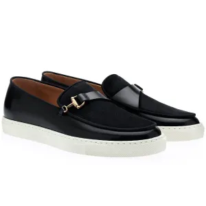 SUPERGLAMOUROUS Tangerine 12 Cordovan Men's Shoes Black Polished Calf-Skin / Suede Leather Belgian Skate Sneakers (SPGM1281)