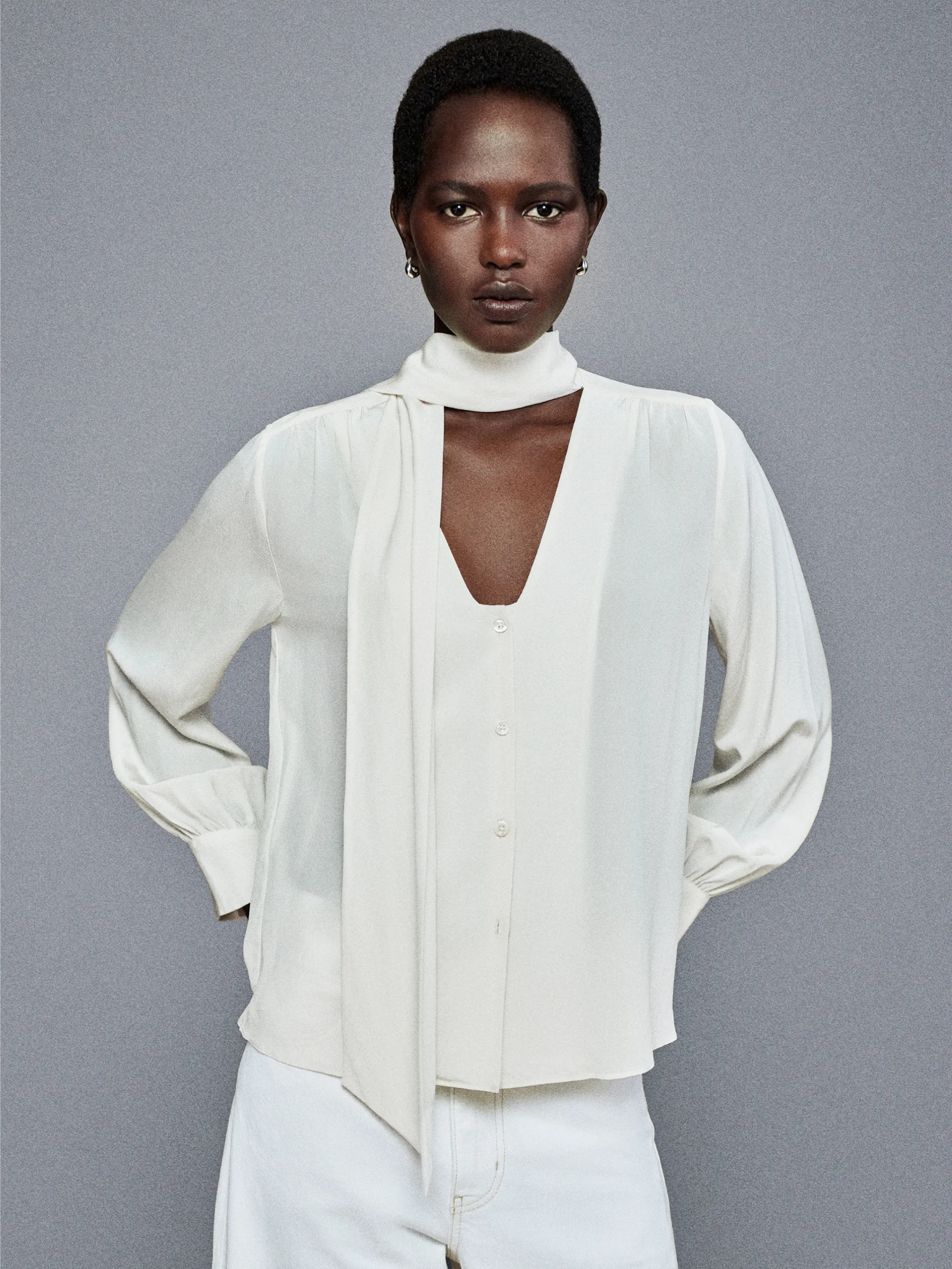 The Silk Tie Blouse -- Cream