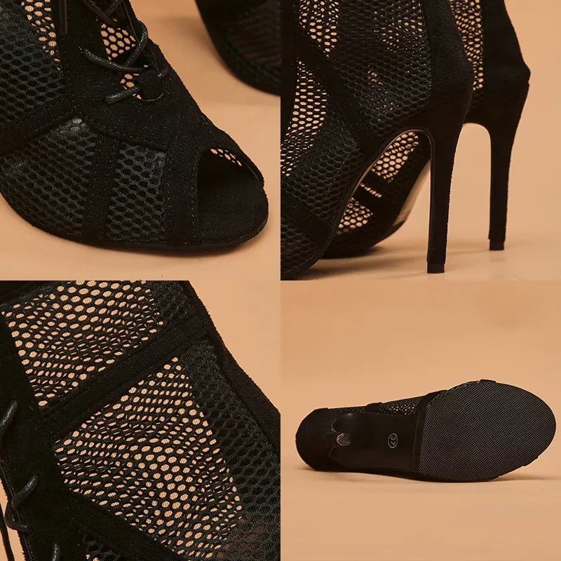 Trendy Black Mesh Tango High Heels Sandals