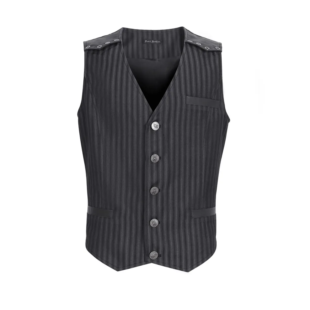 Vintage Gothic Striped V-Neck Waistcoat for Men