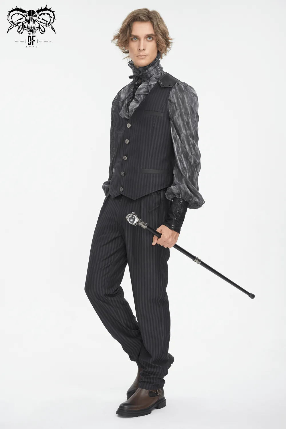 Vintage Gothic Striped V-Neck Waistcoat for Men