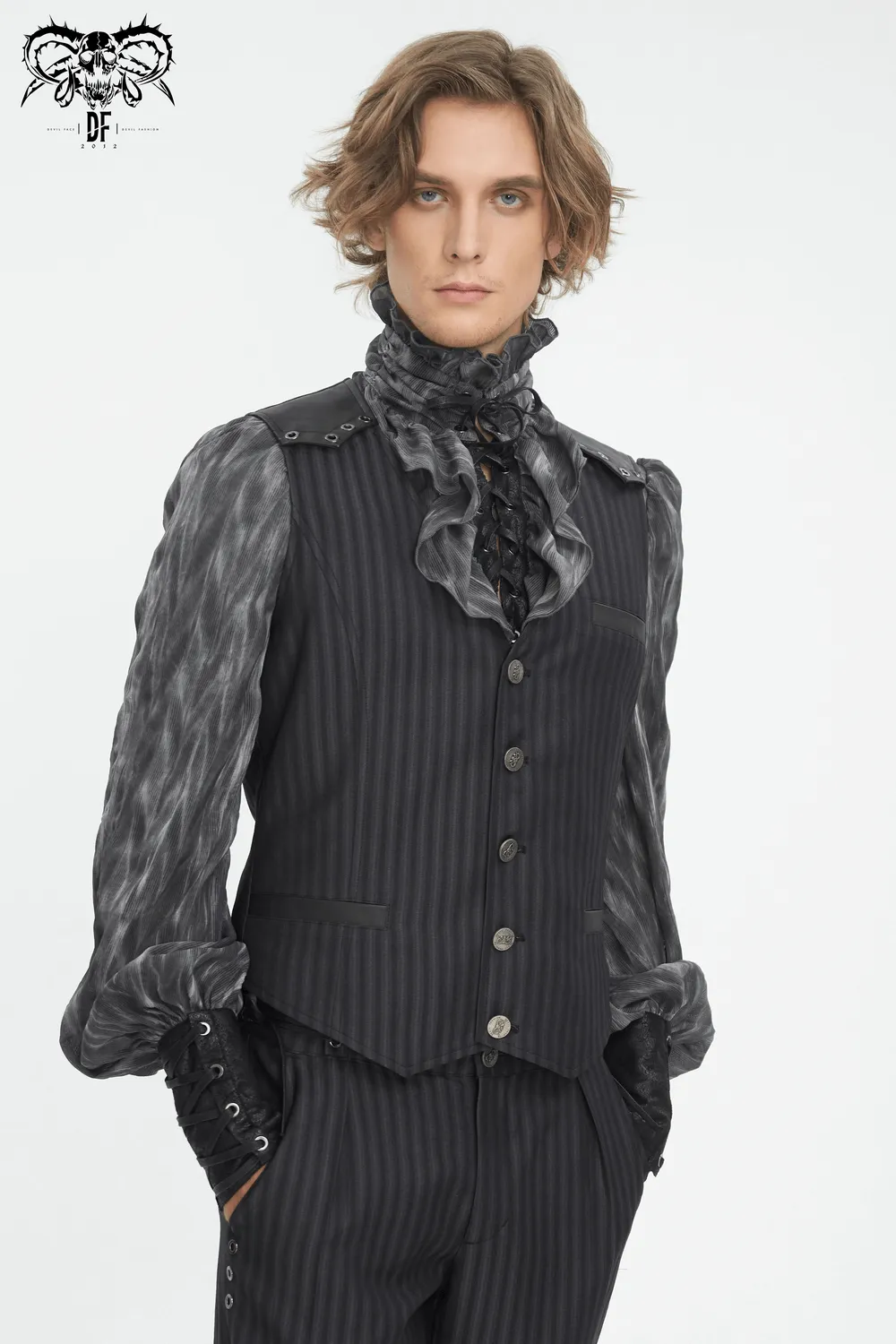 Vintage Gothic Striped V-Neck Waistcoat for Men