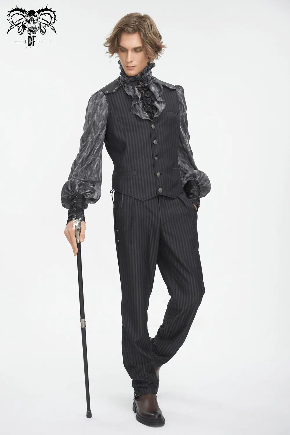 Vintage Gothic Striped V-Neck Waistcoat for Men