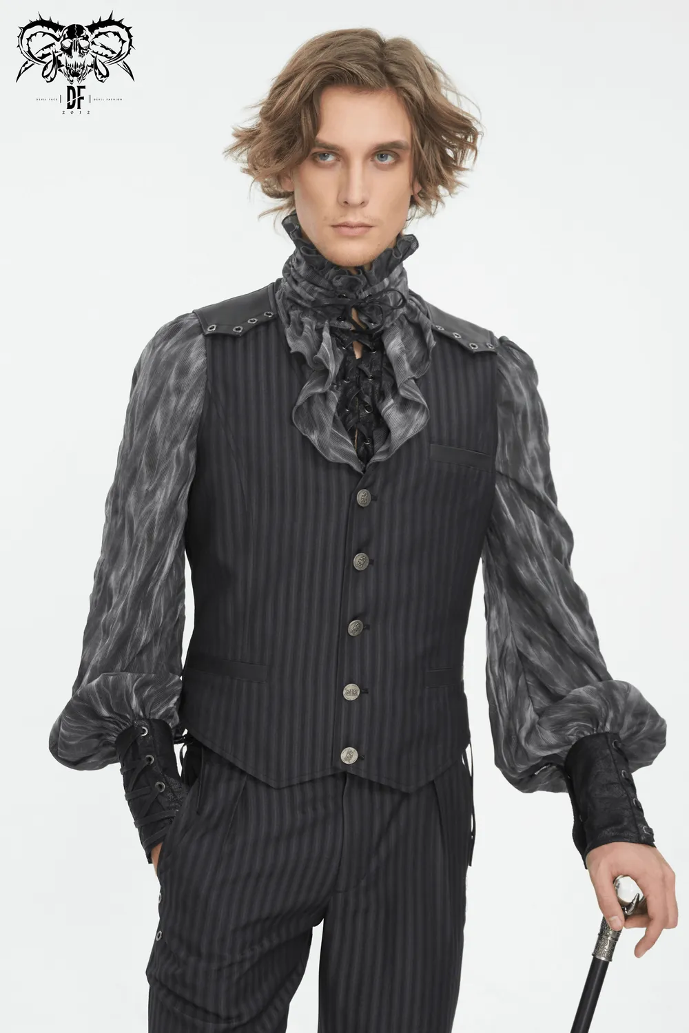 Vintage Gothic Striped V-Neck Waistcoat for Men
