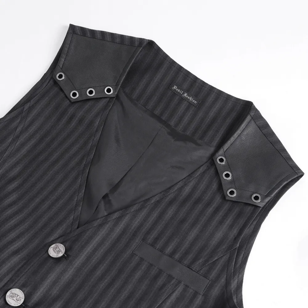 Vintage Gothic Striped V-Neck Waistcoat for Men