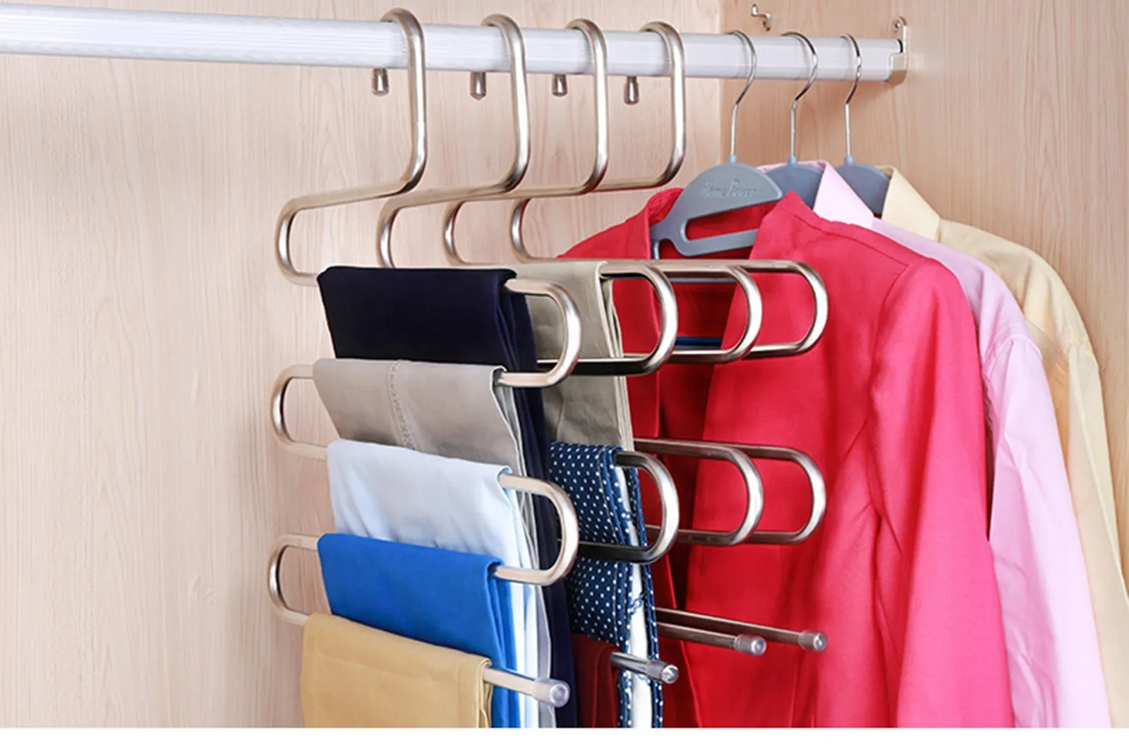 Visionhome S Type 5 Layer Stainless Steel Hanger with Multi-Purpose for Pants Cloths Tie Scarf 10Pack
