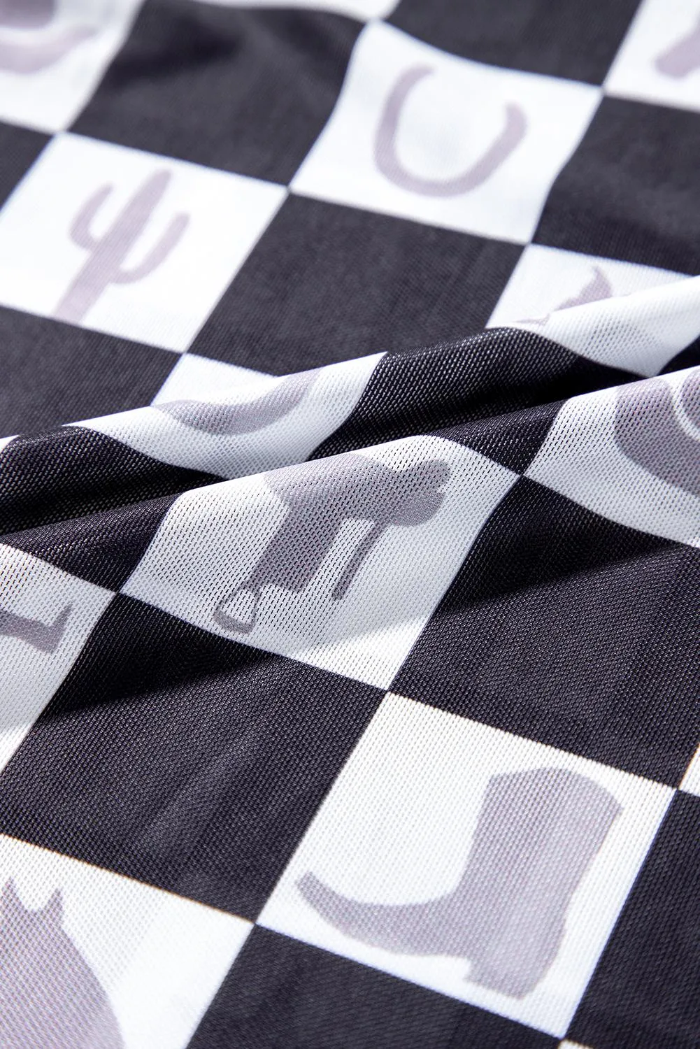 Western MOTIF Shirt | SHEER Checkerboard Top | Layering Top | BODYCON | Cowgirl Shirt