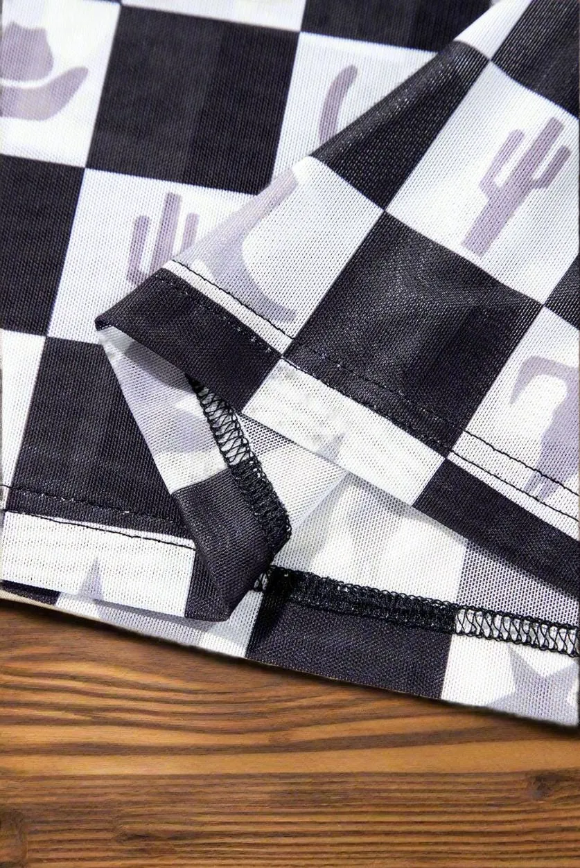 Western MOTIF Shirt | SHEER Checkerboard Top | Layering Top | BODYCON | Cowgirl Shirt
