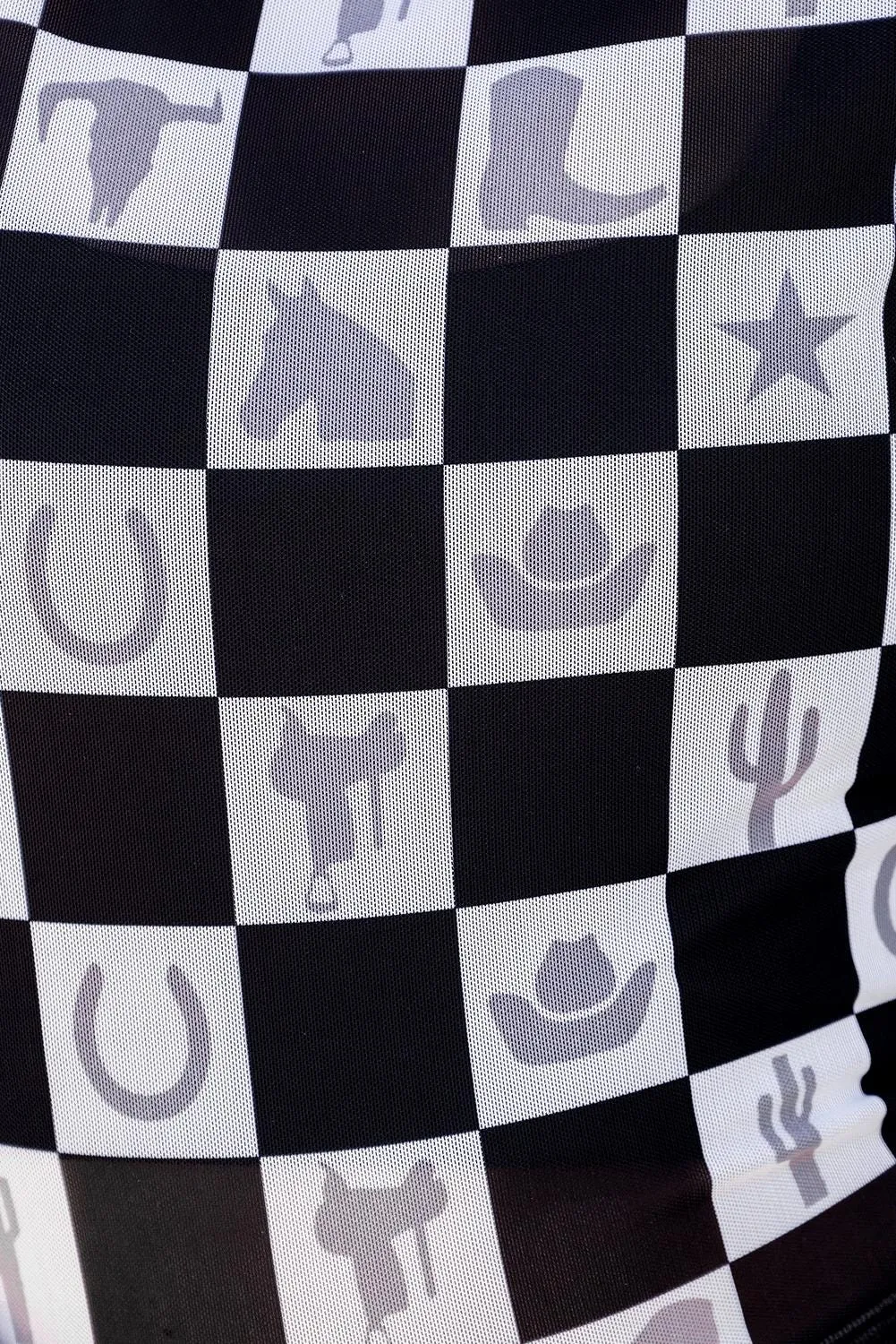 Western MOTIF Shirt | SHEER Checkerboard Top | Layering Top | BODYCON | Cowgirl Shirt
