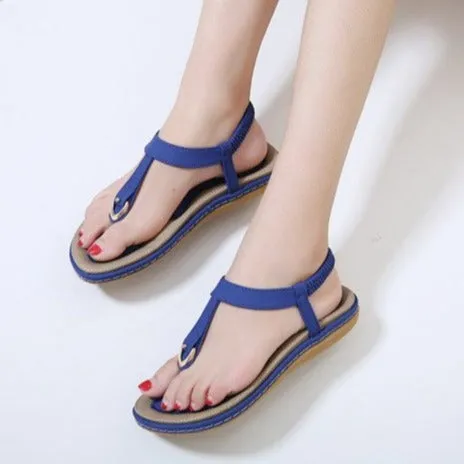 Women clip toe metal elastic slip on flat sandals