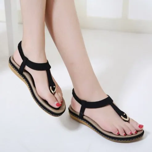 Women clip toe metal elastic slip on flat sandals