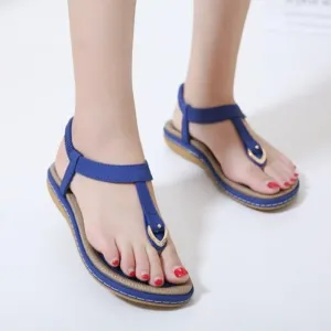 Women clip toe metal elastic slip on flat sandals