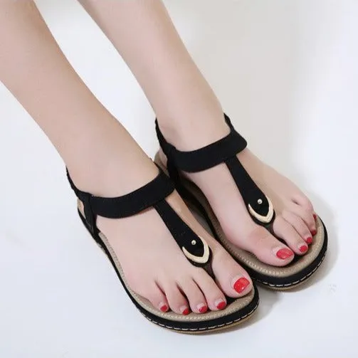 Women clip toe metal elastic slip on flat sandals