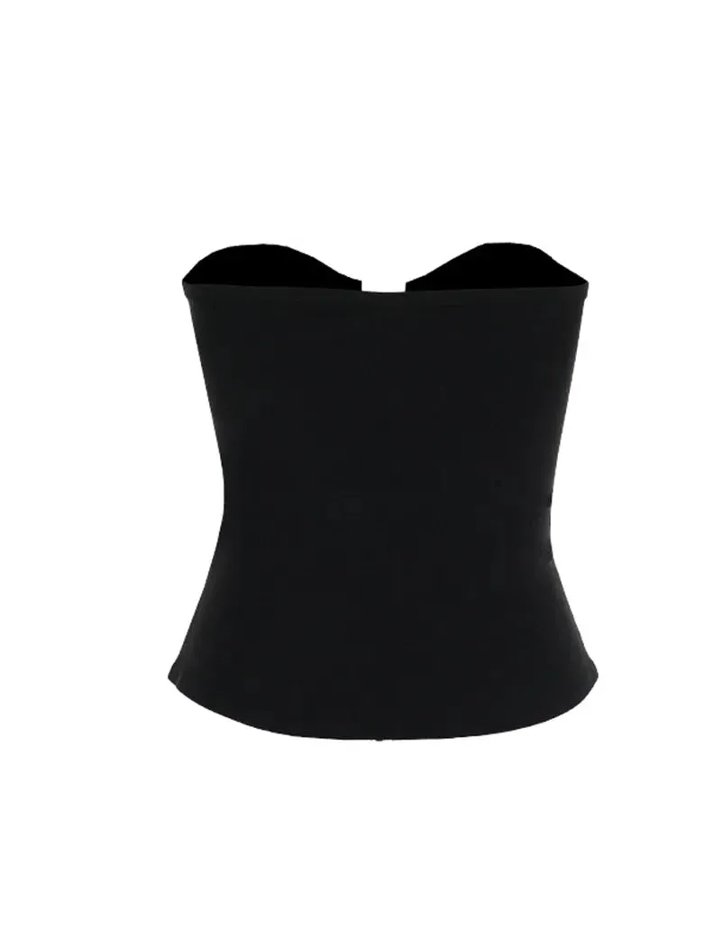 Women Punk Sexy Boned Tube Top Leather Button Vest