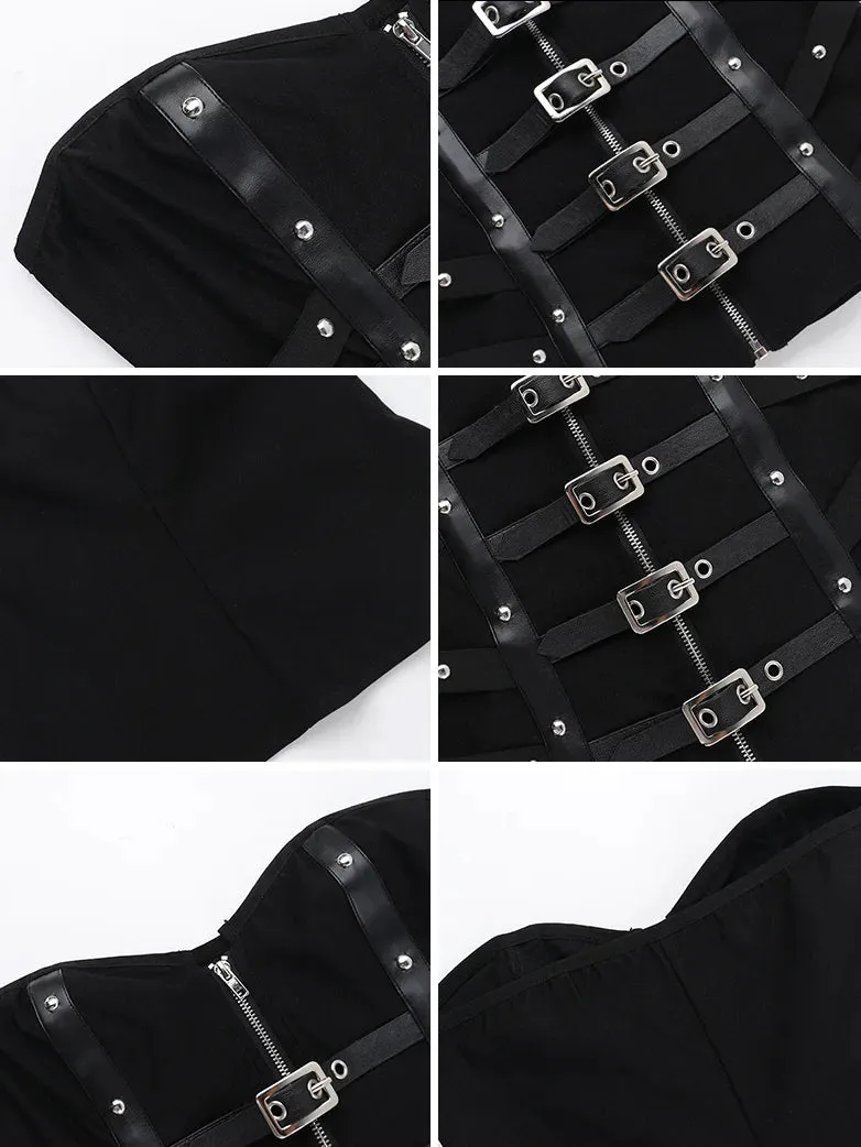 Women Punk Sexy Boned Tube Top Leather Button Vest