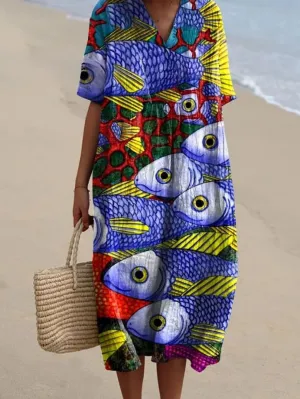 Women's Fish  Art Print Flowy Dress